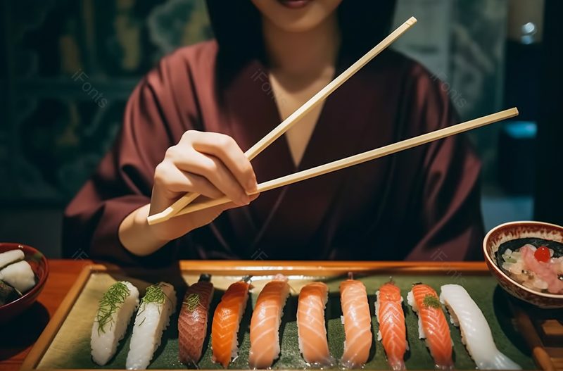 年轻的亚洲女人日本餐厅的特写,高清,摄影图,摄影图片,图片大全,摄影图免费下载